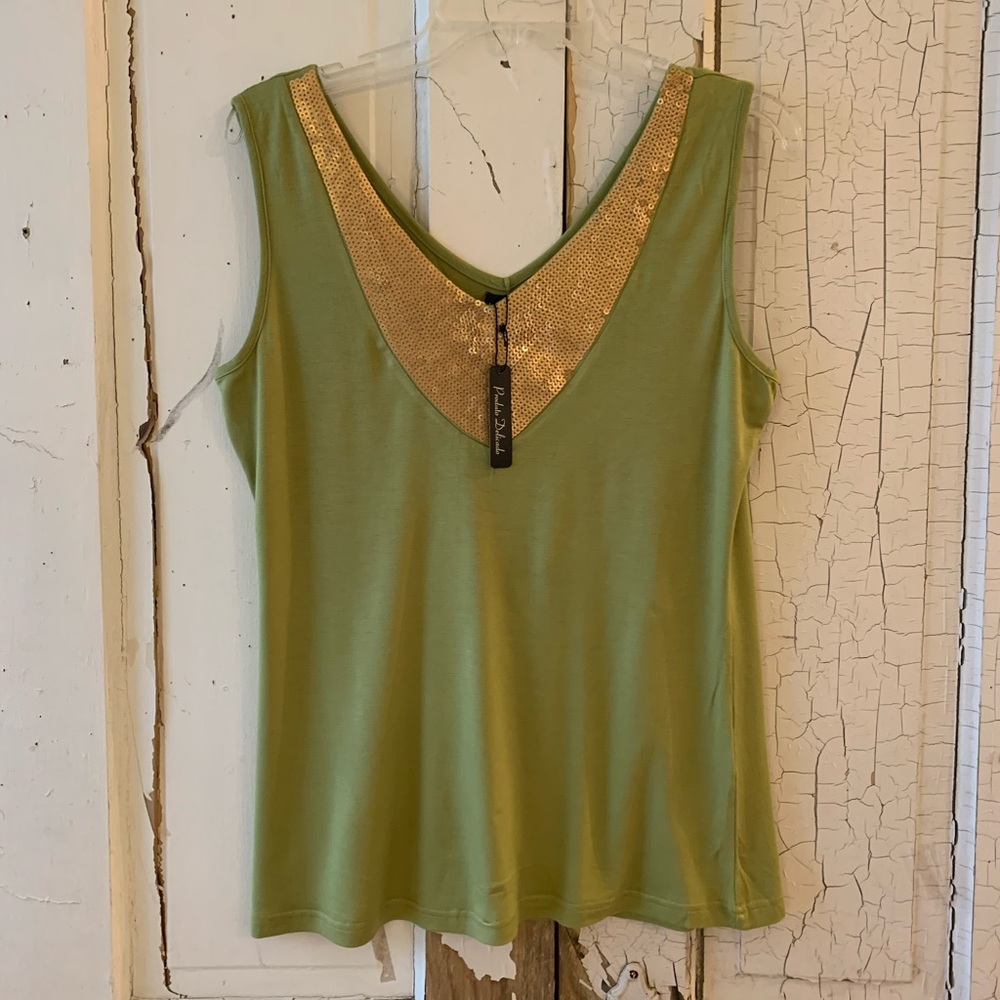 Cortelle green top with gold sequins Size Medium
